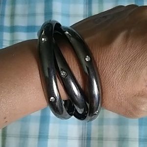 Gunmetal and crystal interlocking bracelets